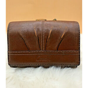 Coach Soho Pleated Brown Leather Compact Clutch Wallet